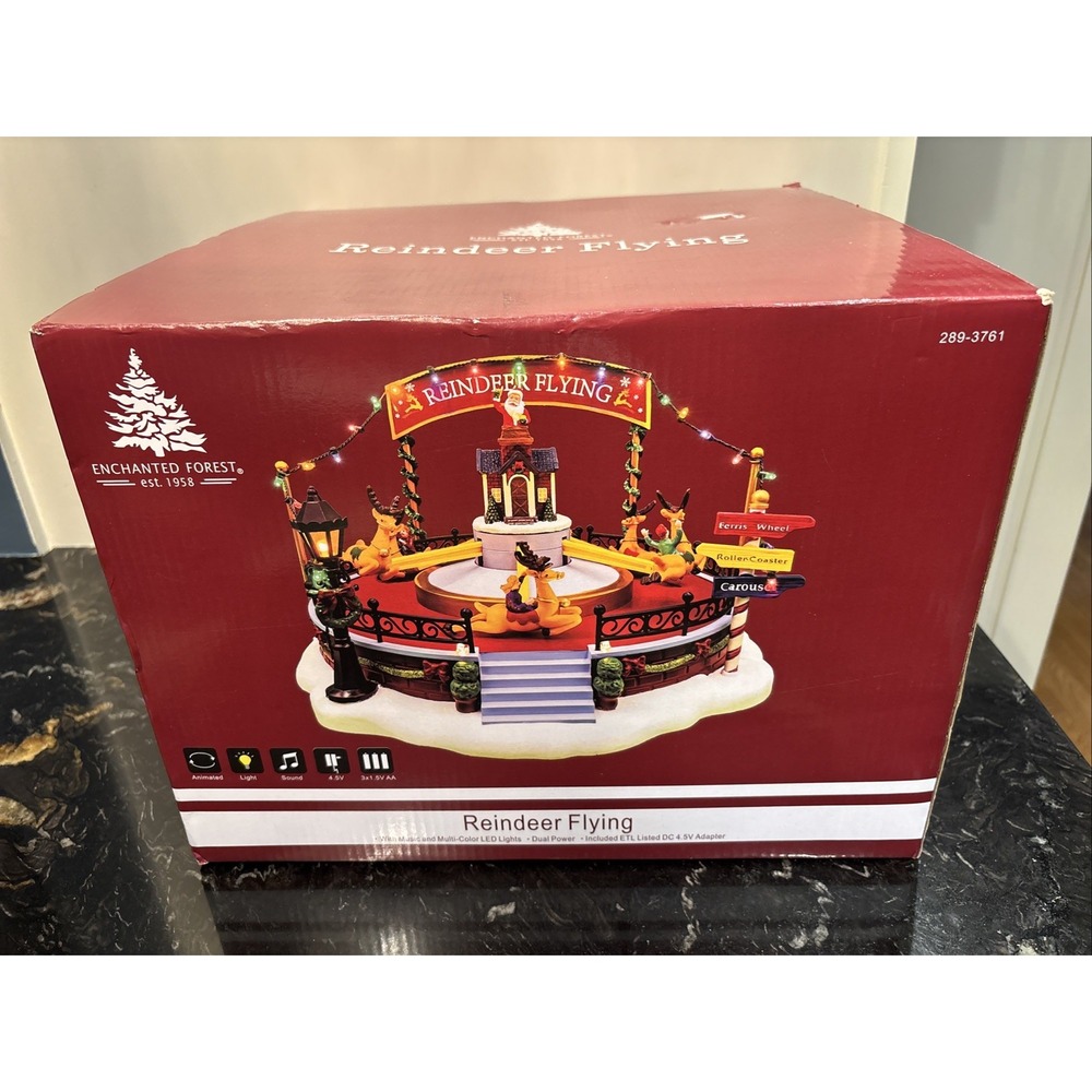 Enchanted Forest Reindeer Flying Christmas Village Lighted Musical Animated Ride
